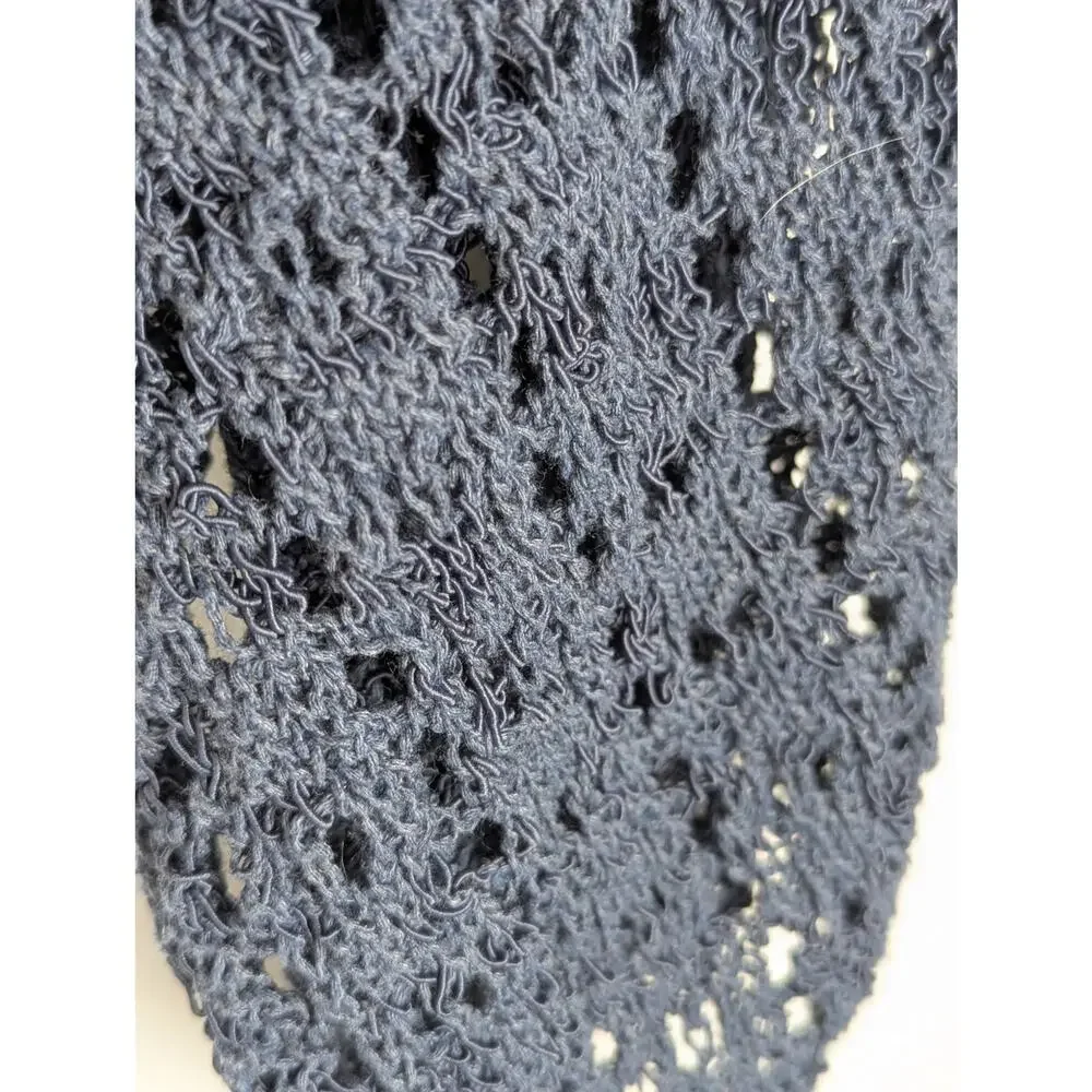 ZARA Open Knit Cropped Batwing Sweater Slate Blue Boho Size S Dolman Sleeve boho